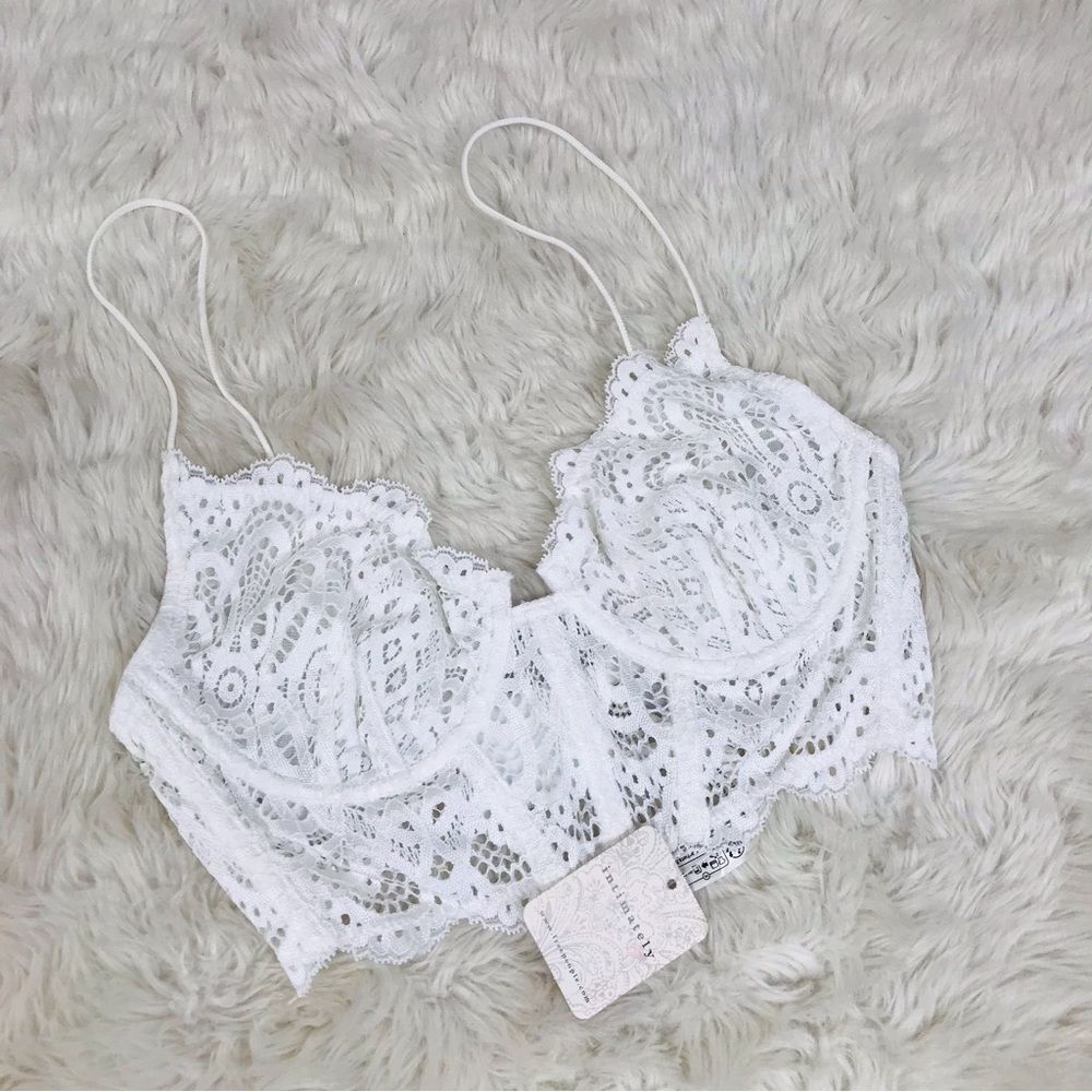 INTIMATELY FREE PEOPLE White Lace Longline Underwire Bra Bralette Boho Sexy New - Picture 2 of 10